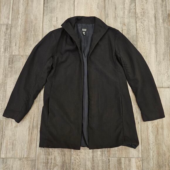 Eileen Fisher Wool Jacket Womens Size S Black Open Front Minimalist Chic Neutral - Picture 1 of 10